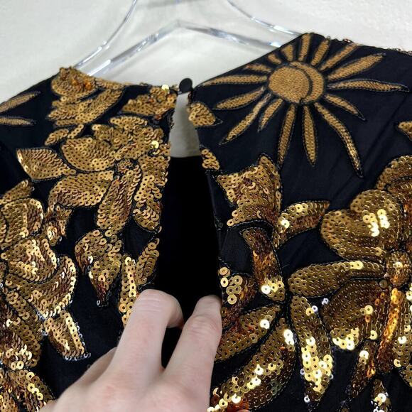Milly Kyla Holiday Nights Sequin Mini Dress Black Gold Floral NEW 8 Cocktail - Picture 5 of 9